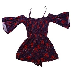 Hollister Flutter Sleeve Floral Romper, Burgundy & Red, NWT, Size Medium